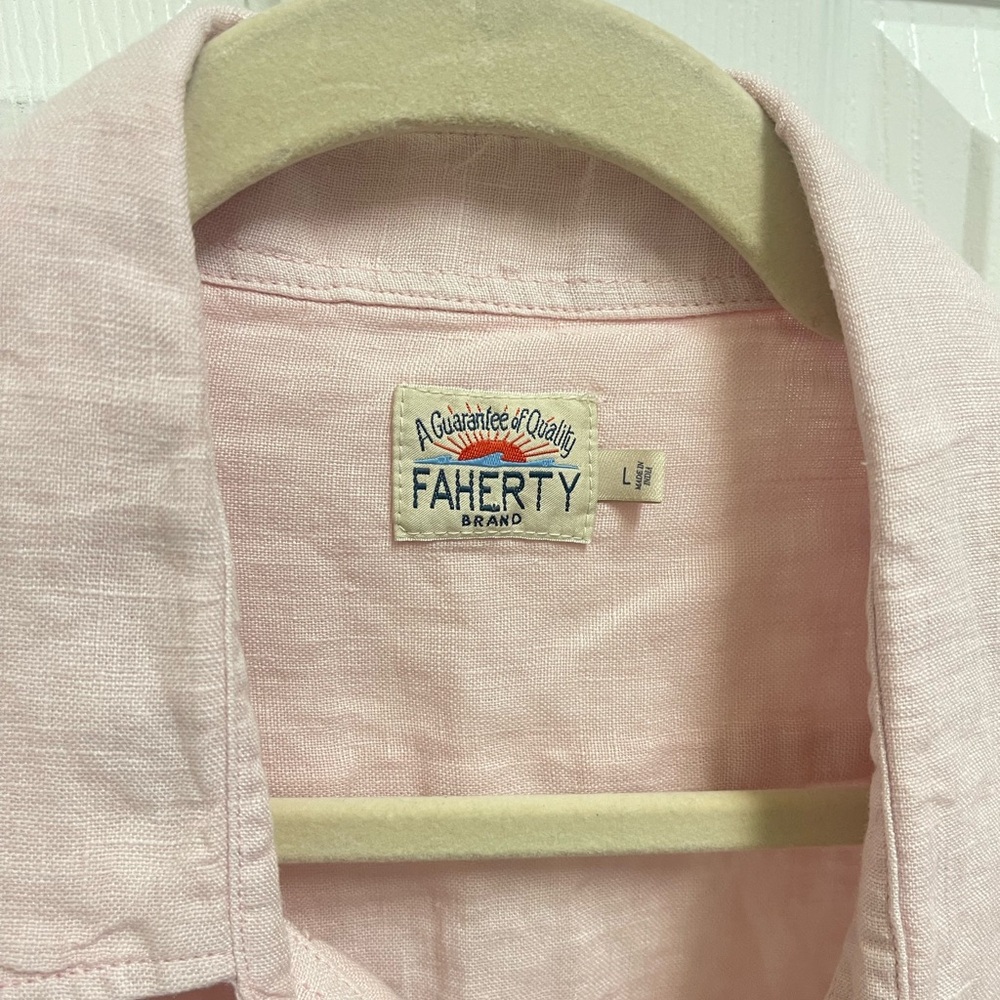 Faherty Pink Linen Short Sleeve Button Down - Picture 5 of 10